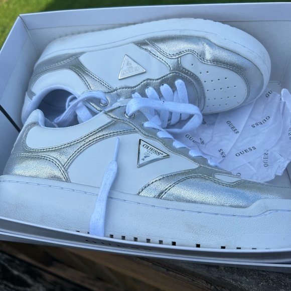 Guess Metallic Silver and White Sneakers (Miram) - Picture 1 of 6